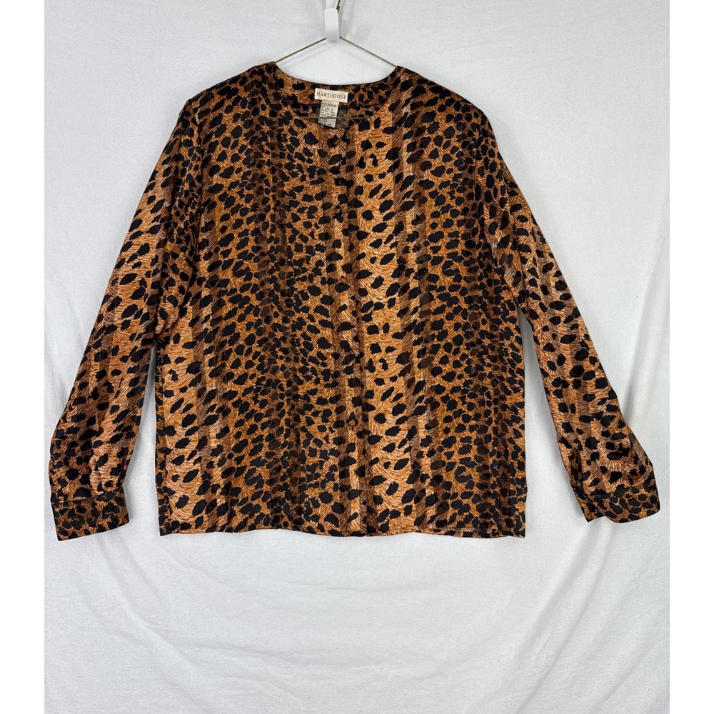 Martinique Leopard Print‎ Long Sleeve Blouse Womens Sz 12 Animal Print 40 bust